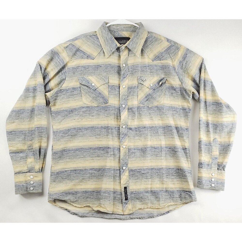 Rodeo Carte Shirt Mens Large Yellow Blue Western Pearl Snap Heathered